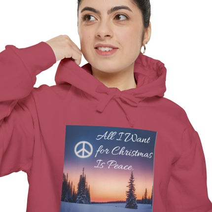 Peaceful Christmas Hoodie – "All I Want for Christmas is Peace" Winter Tree Graphic