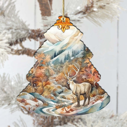 Snowy Summit Elk Tree Wooden Ornaments by G.Debrekht - Wildlife Holiday Decor - 870005-2