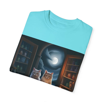 Magical Cats T-Shirt – Cozy Night Reading – Unisex Garment-Dyed