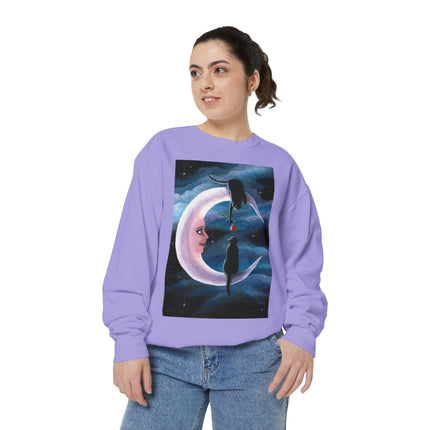 Moonlit Cats Sweatshirt —Whimsical Crescent Moon & Black Cat Graphic
