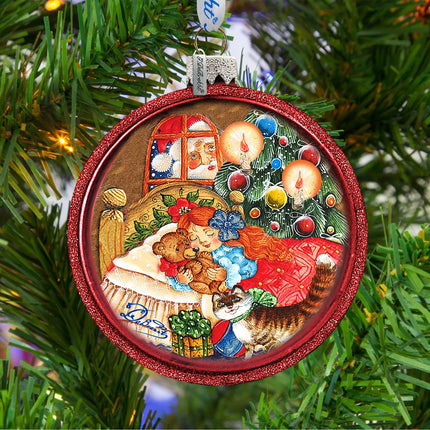 Christmas Night Glass Ornament by G. DeBrekht - Christmas Santa Snowman Decor - 764-016-2