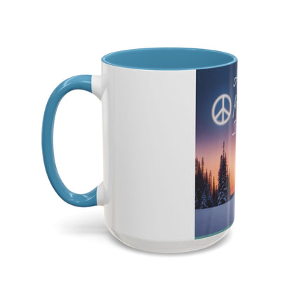 Christmas Peace Accent Mug | 15oz Ceramic Cup with Quote & Sunset