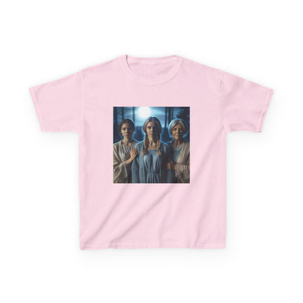 Triple Goddess Kids Tee – Mystical Sisters Graphic Cotton Shirt