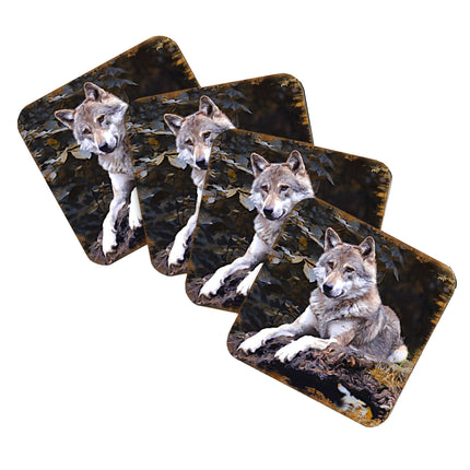 Wolf Wooden Cork Coasters Gift Set of 4 by Nature Wonders - Nature Wildlife Decor  - 95287C-S4-4