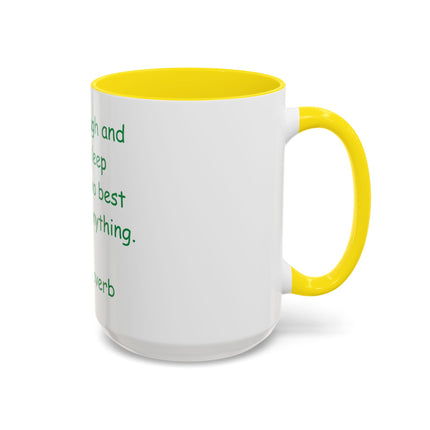 Irish Proverb Coffee Mug — "A good laugh and a long sleep" Accent Mug