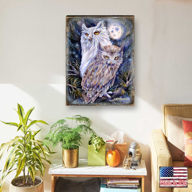 Night Watch Owls Wooden Wall Art by J. Bergsma - Nature Wildlife Decor  - 8592902BP-JB-0