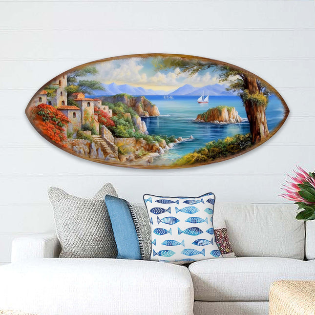 Coastal View Surfboard Coastal Wall Art by G. DeBrekht - Coastal Holiday Decor - 8490131HS-0