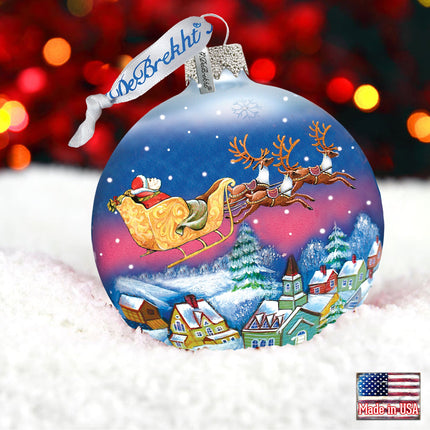 Santa on Sleigh Ball Glass Ornament by G. DeBrekht - Christmas Santa Snowman Décor - 73311-2
