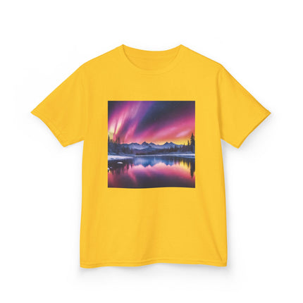 Kids Tee — Colorful Northern Lights Mountain Print
