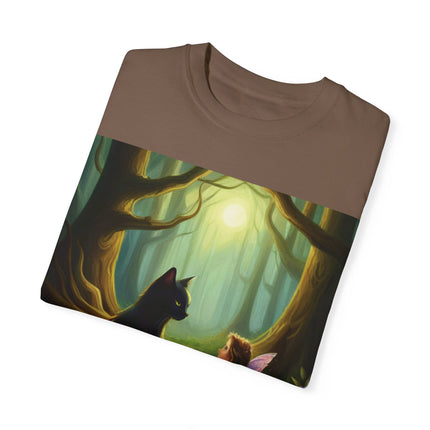 Whimsical Fairy & Cat Tee – Nature-Inspired Unisex Graphic Shirt