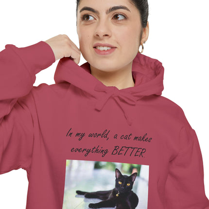 Relaxed Black Cat Hoodie — "In my world, a cat makes everything BETTER"