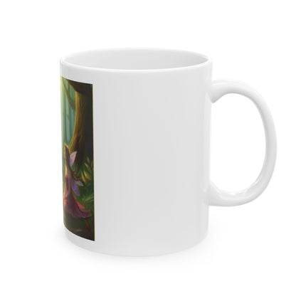 Fairy and Cat Forest Ceramic Mug — Enchanted Woodland Tea Coffee Cup (11oz, 15oz)