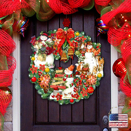 Snowy Christmas Holiday Door Wreath by G DeBrekht featuring Christmas Santa and Snowman Decor by Susan Winget - Item 8185307-4H-SW-0