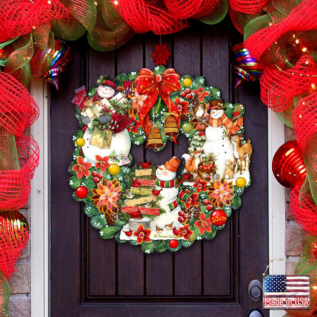 Snowy Christmas Holiday Door Wreath by G DeBrekht featuring Christmas Santa and Snowman Decor by Susan Winget - Item 8185307-4H-SW-0