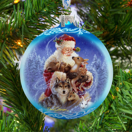 Santa Little Friends Glass Ornament by D. Gelsinger - Christmas Santa Snowman Decor - 71112-9914-2