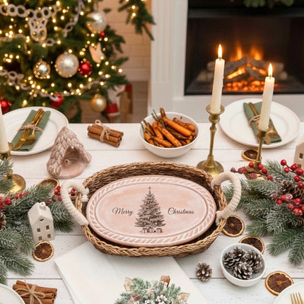 Bread Warmer & Basket Gift Set with Tea Towel - Christmas Tree Oval-1