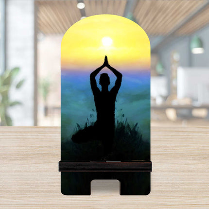 Sunset Yoga Cell Phone Stand Inspirational Decor Wood Mobile Tablet Holder Charging Station Organizer - 892045-2
