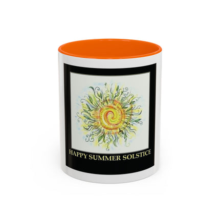 Happy Summer Solstice Coffee Mug — Sun Illustration Accent Mug (11/15oz)