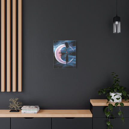 Two Black Cats on Crescent Moon Matte Canvas Art — Cat Lovers Wall Decor