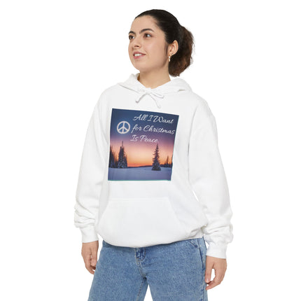 Peaceful Christmas Hoodie – "All I Want for Christmas is Peace" Winter Tree Graphic
