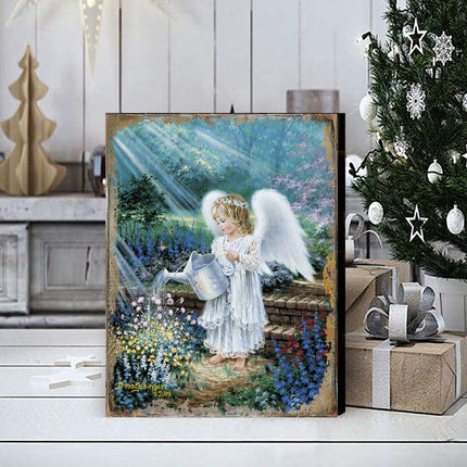 An Angel's Gift Wooden Wall Art by D. Gelsinger - Nativity Holiday Decor - 95661B-9708-1