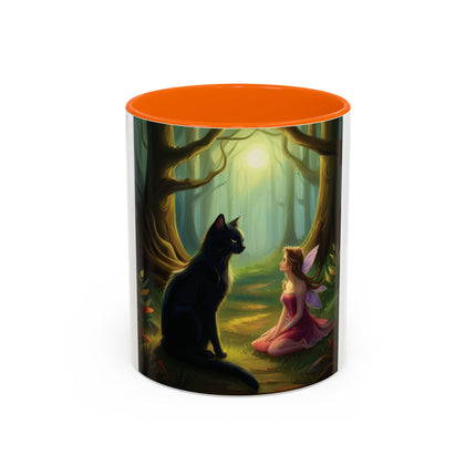 Enchanting Fairy & Cat Accent Mug – Fantasy Nature Design, 11oz