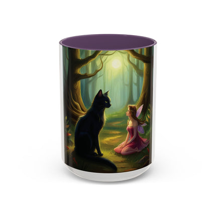 Mystical Fairy & Cat Mug – Enchanted Forest Design, 15oz Accent