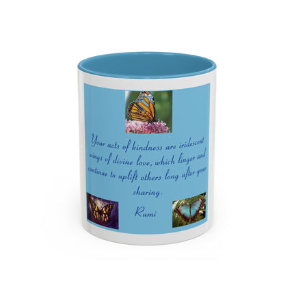 Butterfly Kindness Accent Coffee Mug — Rumi Inspirational Quote (11/15 oz)
