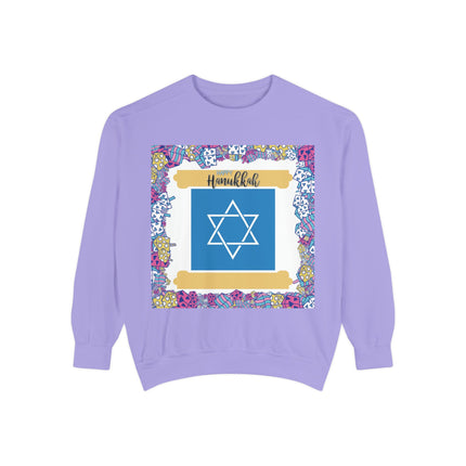 Hanukkah Unisex Garment-Dyed Sweatshirt - Festive Jewish Holiday Apparel
