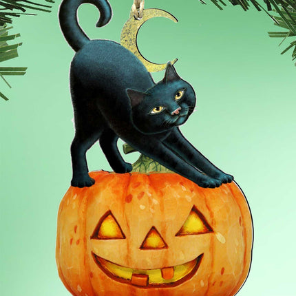 Spooky Halloween Cat Pumpkin Wooden Ornaments - Tree Ornament by Laura Seeley - Thanksgiving Halloween Decor - 8512054-2-0