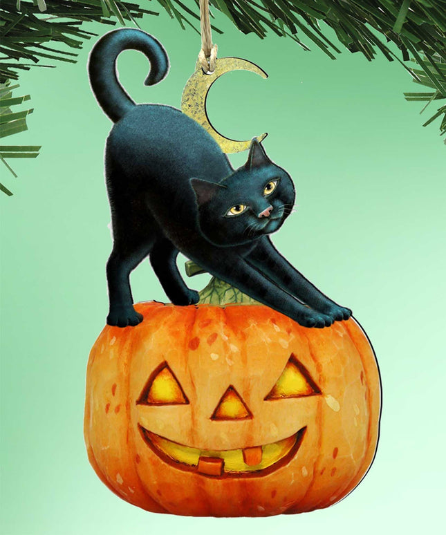Spooky Halloween Cat Pumpkin Wooden Ornaments - Tree Ornament by Laura Seeley - Thanksgiving Halloween Decor - 8512054-2-0