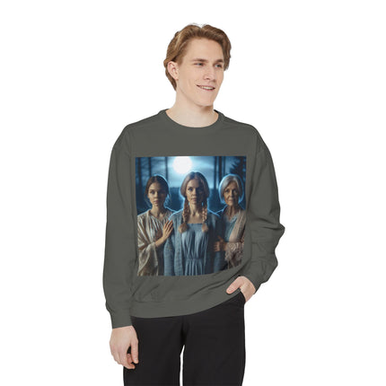 Mystical Sisters Sweatshirt – Garment-Dyed Art of Triple Goddess