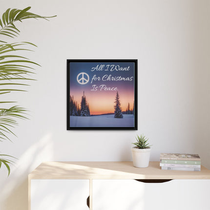 Framed Canvas Wall Art — "All I Want for Christmas Is Peace" Winter Landscape