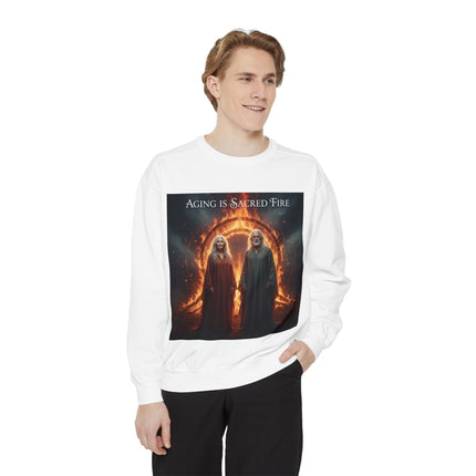 Aging Is Sacred Fire Sweatshirt — Mystical Elderhood Graphic Sweatshirt
