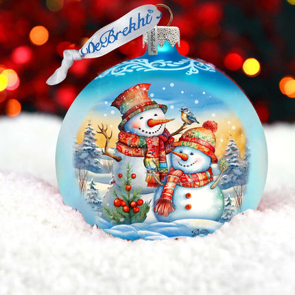Winter Friends Ball Glass Ornament by G. Debrekht - Christmas Santa Snowman Decor - 73373-4