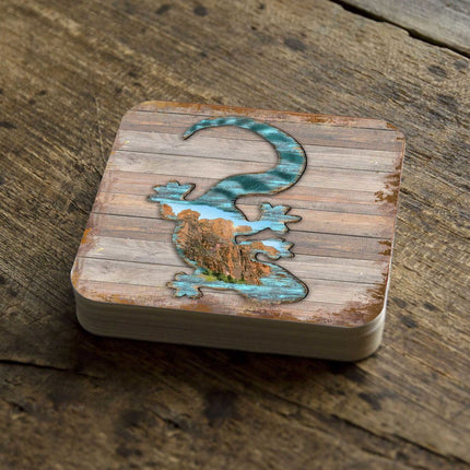 Gecko Wooden Cork Coasters Gift Set of 4 by Nature Wonders - Nature Wildlife Decor  - 8199434C-S4-3