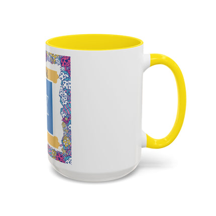Hanukkah Star of David Accent Coffee Mug — Festive Dreidel Border 11/15oz