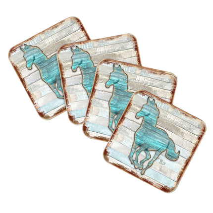 Horse Wooden Cork Coasters Gift Set of 4 by Nature Wonders - 8198157-9C-4