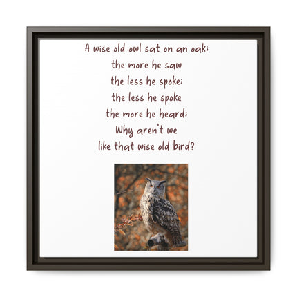 Framed Matte Canvas - 'A Wise Old Owl' Decorative Wall Art (Owl Poem)