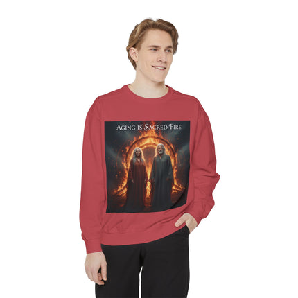 Aging Is Sacred Fire Sweatshirt — Mystical Elderhood Graphic Sweatshirt