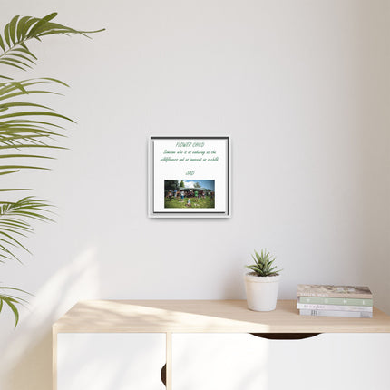 Flower Child Matte Canvas Print — "Flower Child" Quote with Festival Photo (Framed)