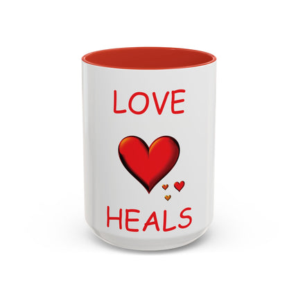 Love Heals Accent Mug – 15oz Ceramic Cup for Comfort & Support