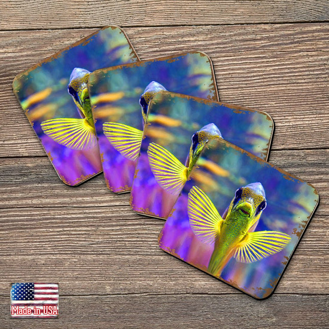 Tropical Fish Coastal Wooden Cork Coasters Gift Set of 4 by Nature Wonders - Coastal Sea-Life Decor - 95263C-S4-0