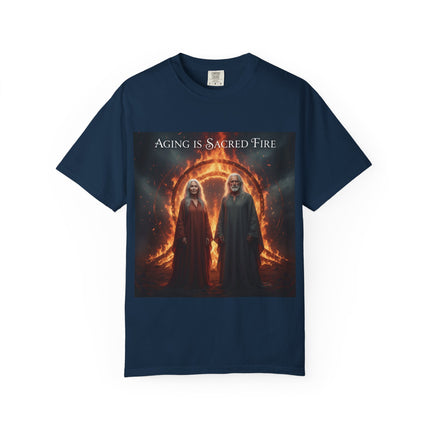 Aging Is Sacred Fire T-Shirt — Mystic Elder Flames Graphic Tee