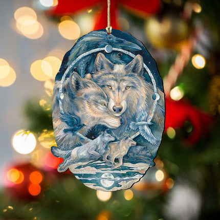In Spirit I Am Free Wolves Ravens Wooden Ornaments by J. Bergsma - Wildlife Holiday Decor - 8591723-JB-3