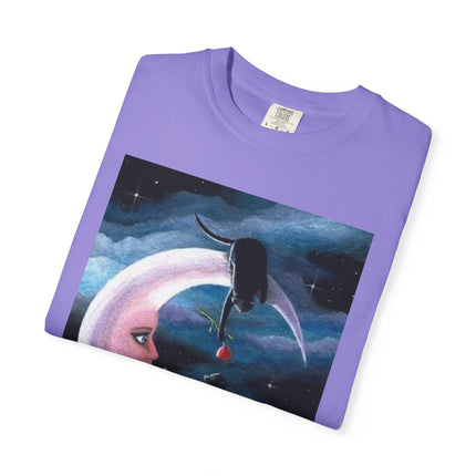 Moonlight Cats Graphic T‑Shirt — Romantic Crescent Moon Art Tee