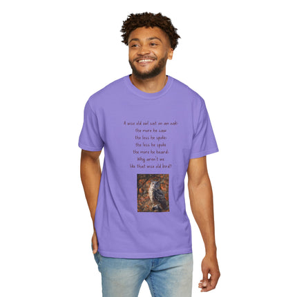 Poem & Owl Graphic T‑Shirt — 'A wise old owl...' Nature Poetry Tee