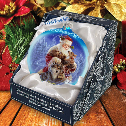 Santa Little Friends Glass Ornament by D. Gelsinger - Christmas Santa Snowman Decor - 71112-9914-3