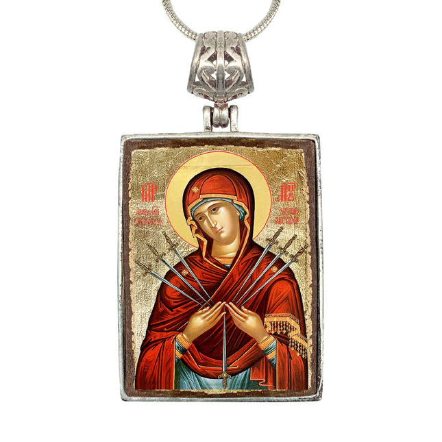 Virgin Mary of The Seven Swords Religious Jewelry Silver Plated Christian Necklace - Inspirational Icon Decor - 43037R-0