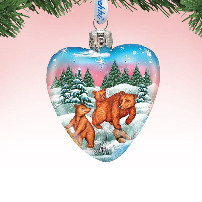 Brown Bears Heart Mercury Glass Ornament by G. DeBrekht - Wildlife Holiday Decor - 771062-0
